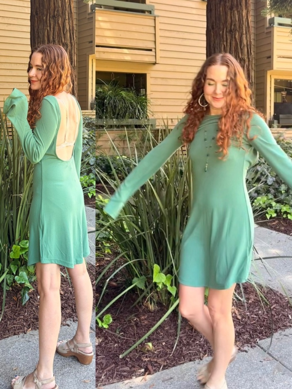 Green free people backless jersey dress XS NWT